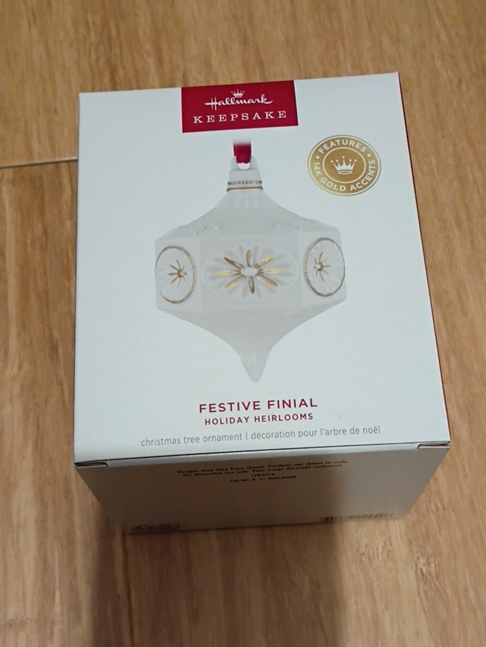 Hallmark Festive Finial Ornament - White and Gold